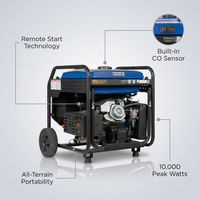 10,000 Peak Watt Portable Inverter Generator, Gas Powered, Remote Start with CO Sensor — infographic