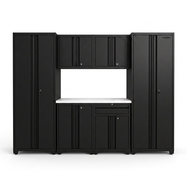 7-Piece Regular Duty Welded Steel Garage Storage System in Black (109 In. W X 75 In. H X 19.6 In. D) — Studio Shot