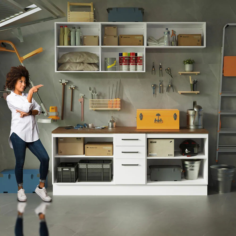 4-Piece Garage and Utility Room Cabinet Set 78 in with 33 Inch Base and 31 in Slim Wall Modular Storage Unit - White