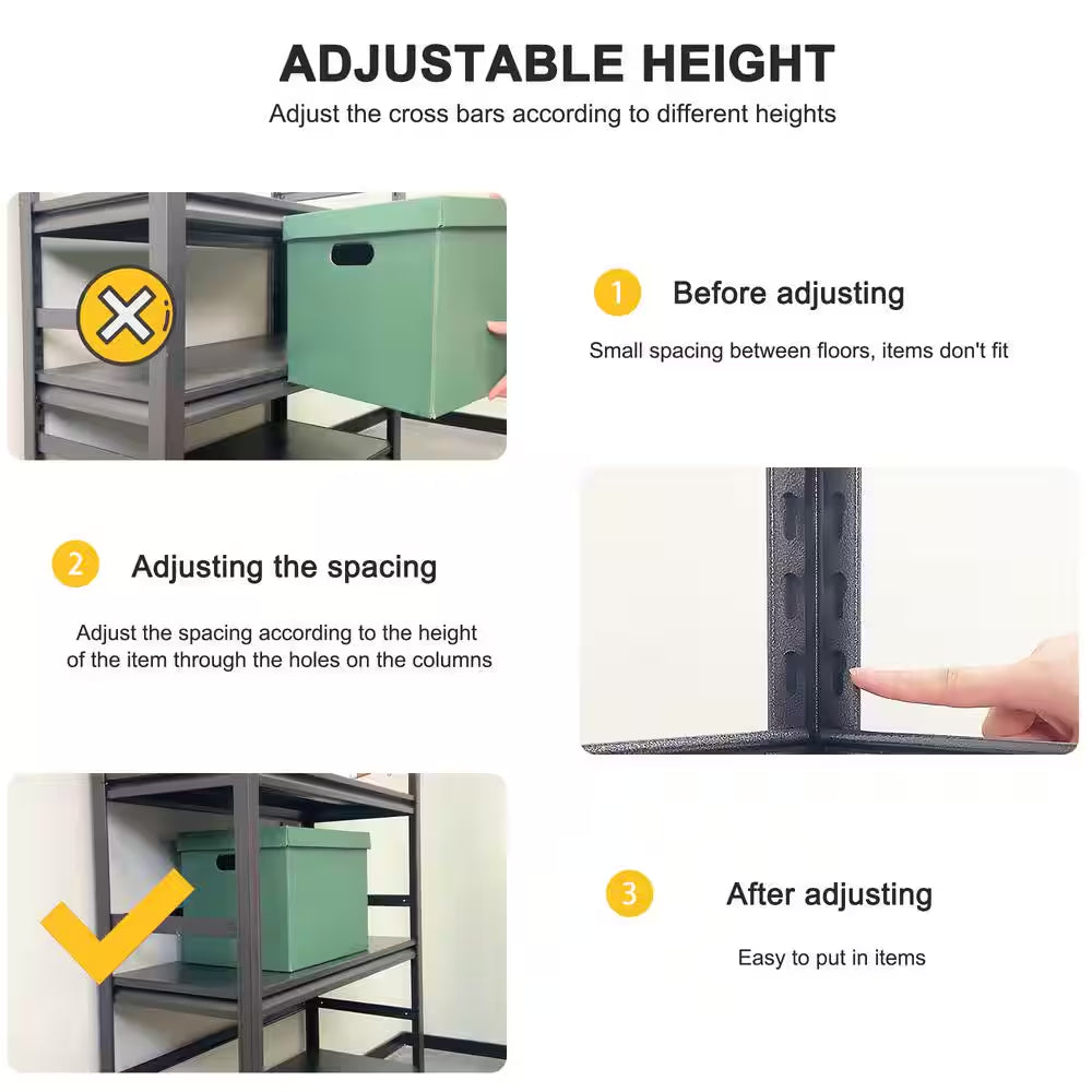 Dark Gray 5-Tier Adjustable Metal Garage Storage Shelving Unit (47.2 In. W X 78 In. H X 18 In. D)